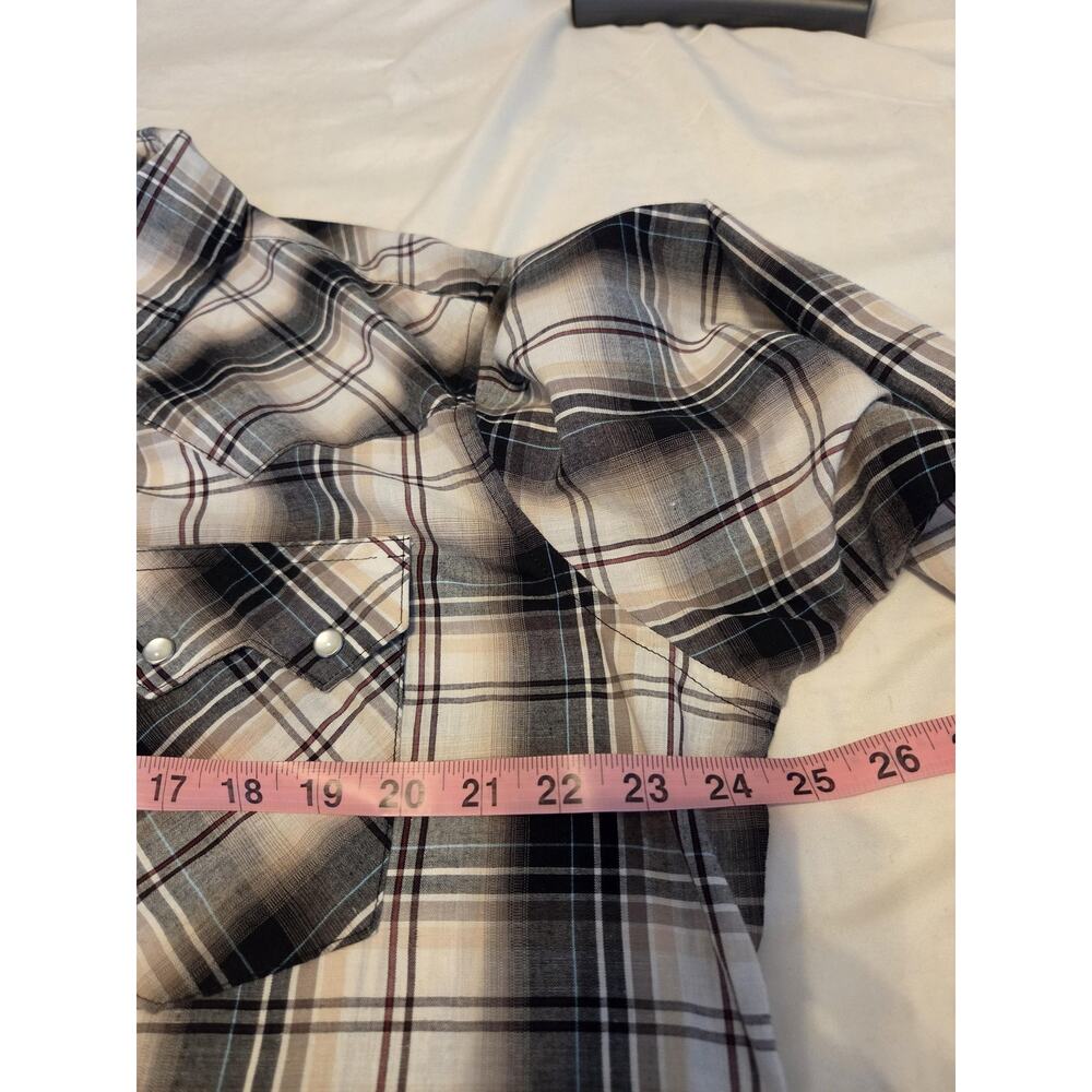 Wrangler Shirt Mens Large Beige Black Plaid Western Snap Pockets Long Sleeve - Picture 7 of 8